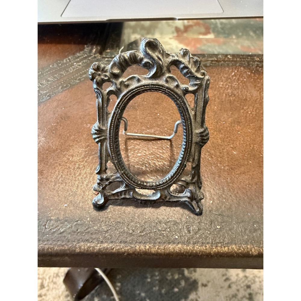 Vintage Miniature Cast Iron Picture Frame Small Victorian‎ Ornate Baroque Goth
